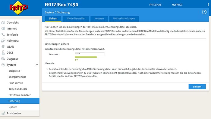 Datensicherung auf der FritzBox 7490