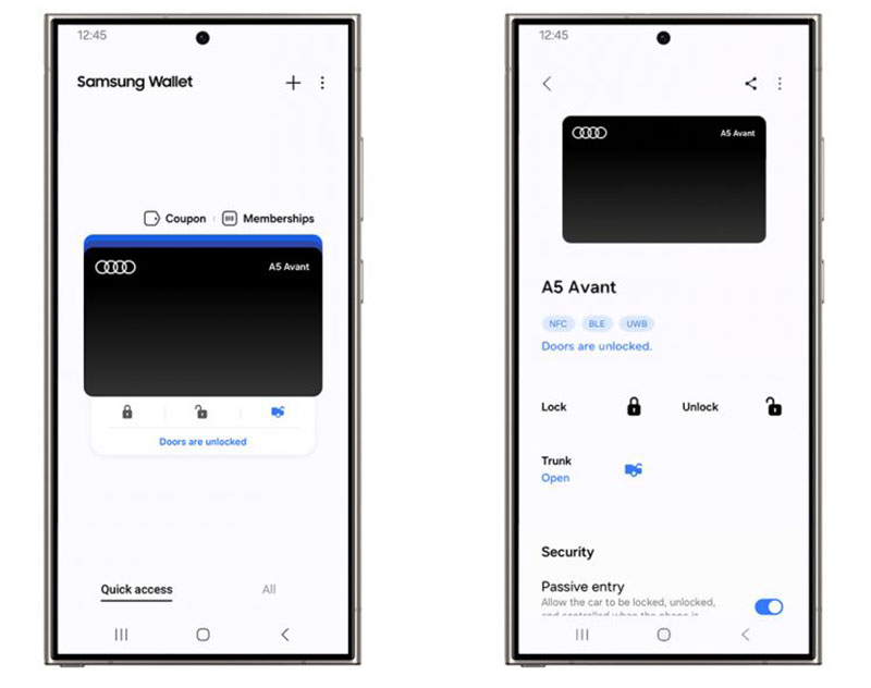 Samsung Wallet mit digitalem Schlüssel für ausgewählte Audi-Modelle