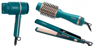 Haartrockner, Volumen- und Haartrocknungsbürste sowie Haarglätter in Trendfarbe Petrol